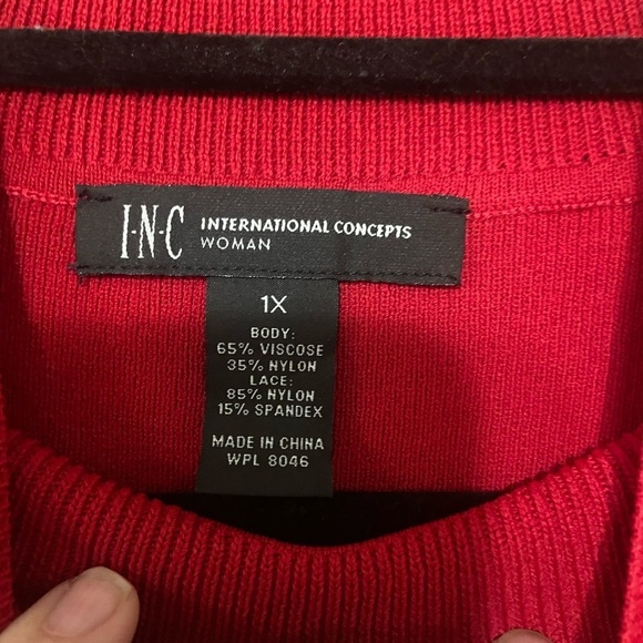 INC NWOT feminine mock neck lace sleeve peplum knit sweater plus size 1X - Picture 4 of 4